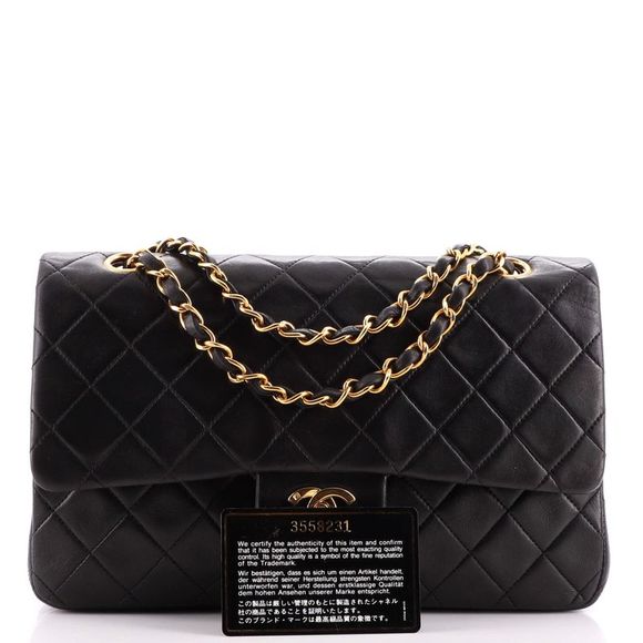 Chanel Vintage Classic Double Flap Bag Quilted Lambskin Medium Black - Picture 2 of 9
